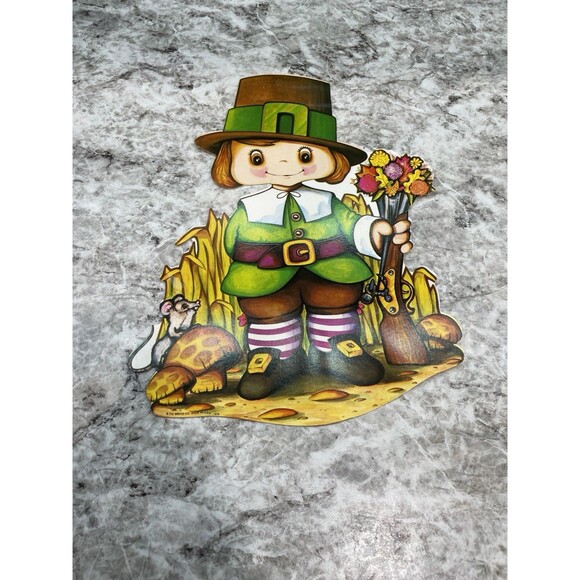 Lot Of Vintage 4 Thanksgiving Die Cut Cutouts Children Native Pilgrim Turkey - Picture 6 of 9